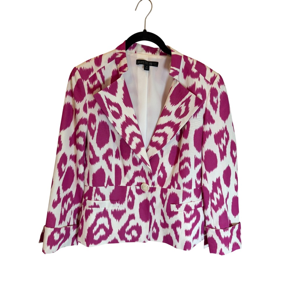 Lafayette 148 New York Magenta White Ikat Blazer Jacket Size 4 Cotton Viscose